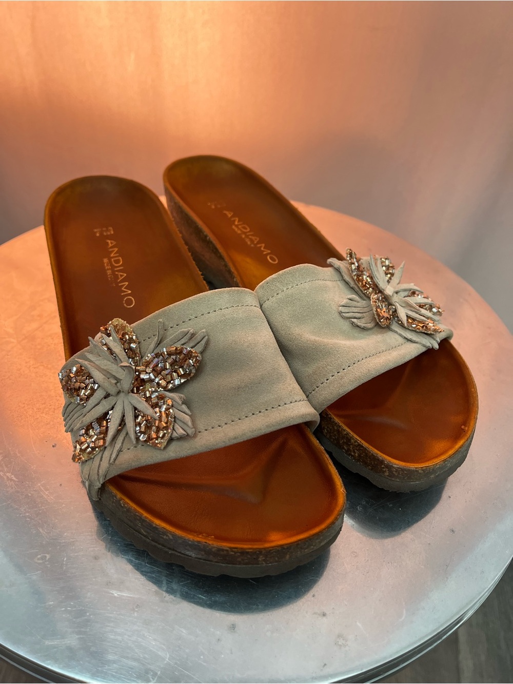 Women’s Beige Embellished Slide Sandals